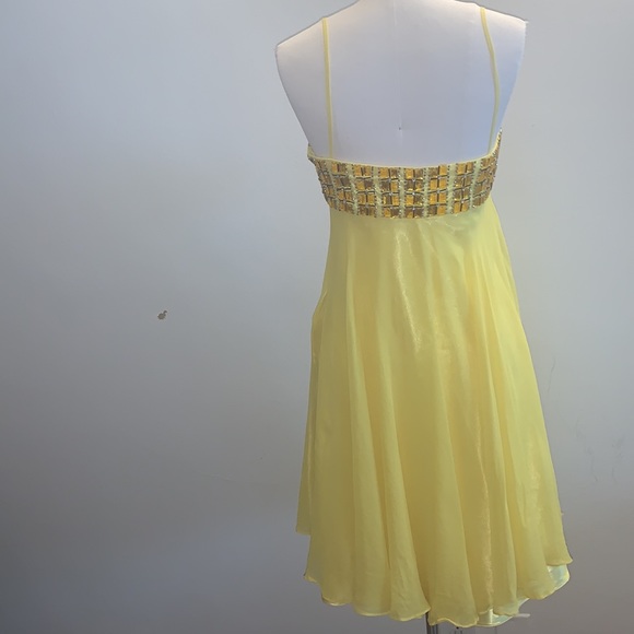 Aidan Mattox Niteline yellow silk jeweled spaghetti strap mini dress Size 6 - Picture 3 of 5